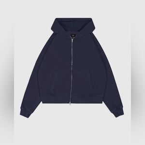 Drop Shoulder Zip Hoodie - Navy - M